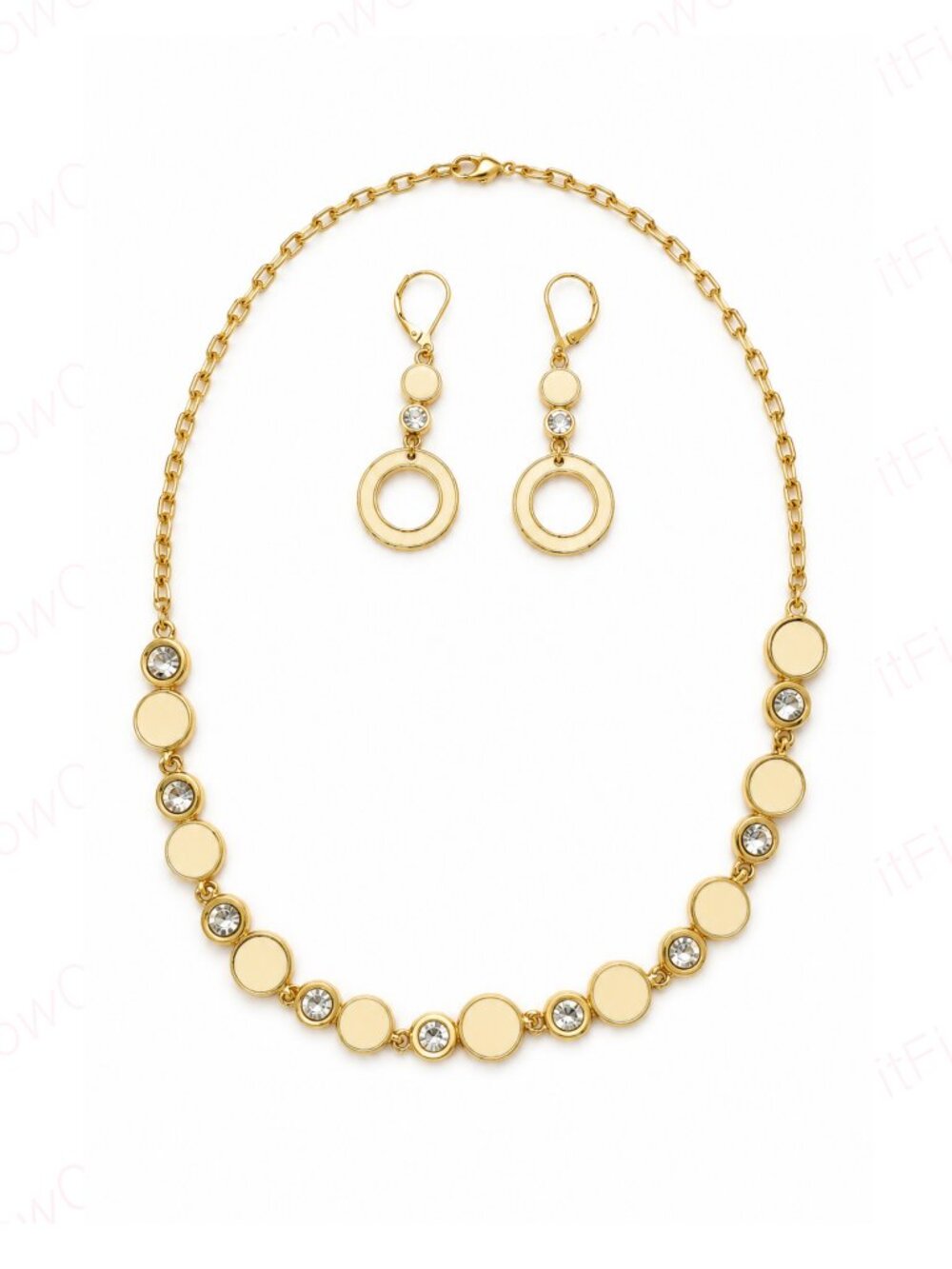 Gold Tone Ivory Enamel Necklace Drop Earrings Set Gift Box